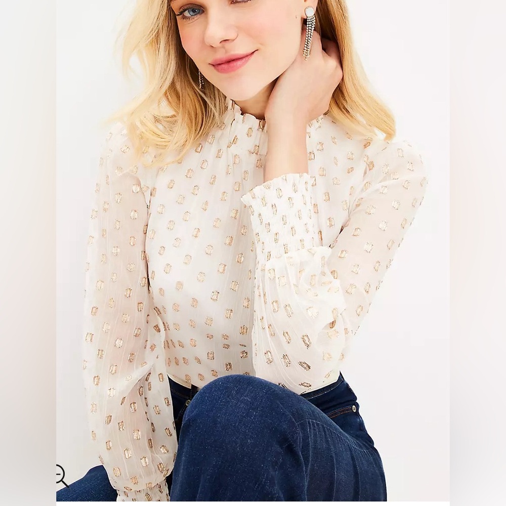 LOFT- Clip Ruffle Smocked Blouse